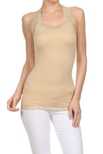 Load image into Gallery viewer, Seamless Racer Back Tank for Women V-Neck Camisole with 1" Lace Straps Soft Stretchy Nylon Spandex Layering Top One Size