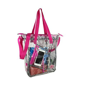 Clear Transparent Zippered Tote Messenger Bag Bookbag with Cell Phone Pouch & Coin Pouch - k-cliffs