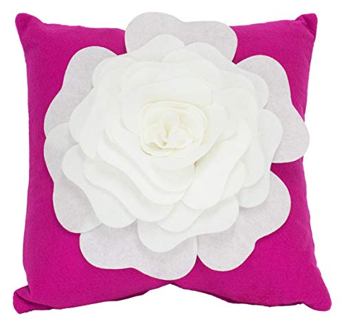 Large Felt 3D Rose Decorative Throw Pillow 17 x 17 Inch - Flower Pillow