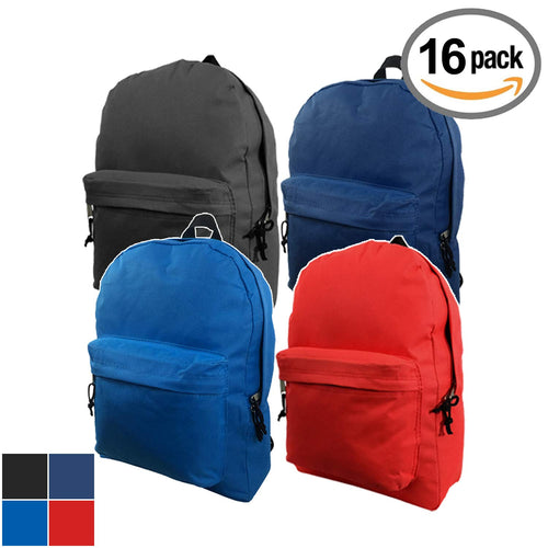 Classic Backpack Wholesale 16 inch Basic Bookbag Bulk School Book Bags 16pcs Lot - k-cliffs