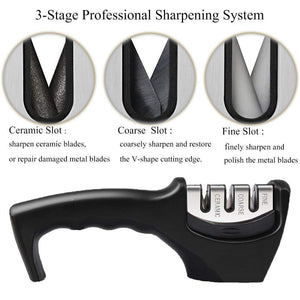 3 Stage Knife Ceramic Diamond Sharpener Tool for Straight and Serrated Knives - k-cliffs