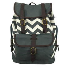 Load image into Gallery viewer, Printed Cotton Canvas Laptop Backpack w/ Chevron Pattern Cotton | Fits 15.6&quot; Laptops Grey - k-cliffs
