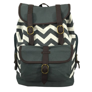 Printed Cotton Canvas Laptop Backpack w/ Chevron Pattern Cotton | Fits 15.6" Laptops Grey - k-cliffs