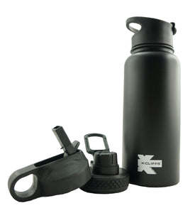 K-Cliffs Vacuum Insulated Sport Water Bottle Flask Double Wall Stainless Steel Sports Flasks BPA Free 3 Lids Included Straw Coffee Sport Cap Thermo Flasks - k-cliffs