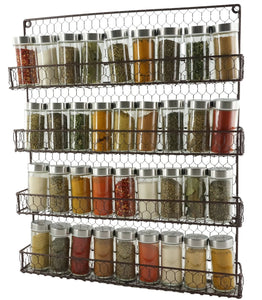 4 Tier Rustic Brown Metal Wire Spice Rack Kitchen Wall Mount - k-cliffs