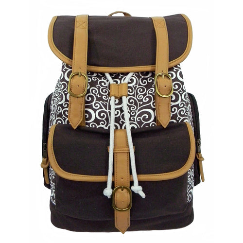 Printed Cotton Canvas Laptop Backpack w/ Swirl Pattern Cotton | Fits 15.6
