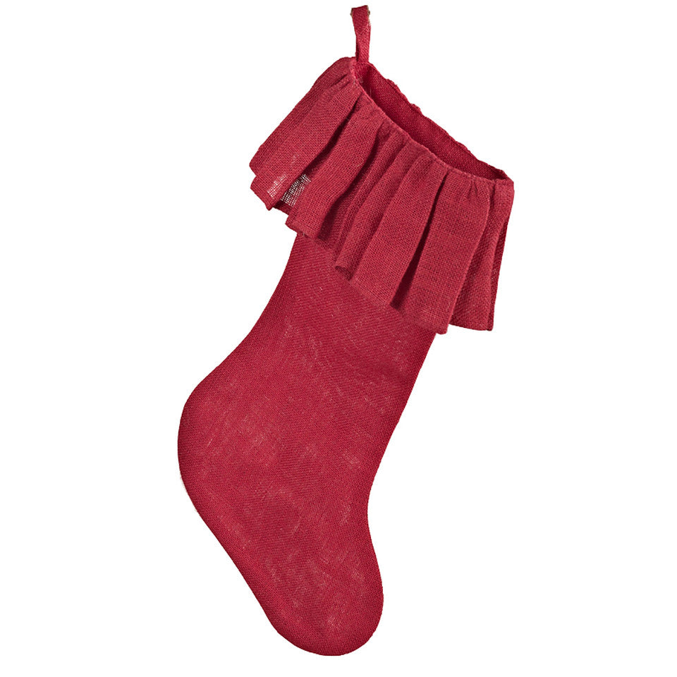 Holiday Décor Ruffle Burlap Jute Christmas Stocking, 19