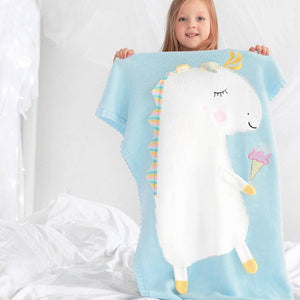 Baby Blanket Unicorn Knit Cotton Crib Throw Blanket Cover Wrap