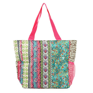 Large Print Patterned Tote Bag w/ Liner for the Beach, Groceries, & School