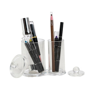 K-Cliffs Acrylic Cotton Ball and Swab Holder/Attached Containers with Separate Lids