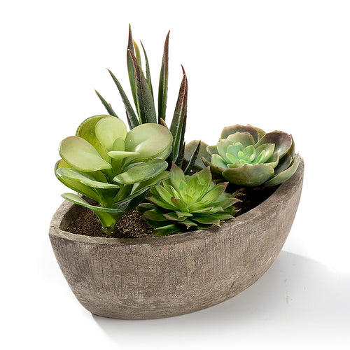 K-Cliffs Realistic Mini  Faux Succulent Plants Arrangement in a Decorative Boat Shape