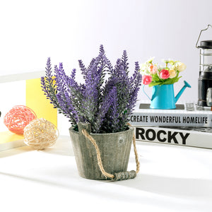 K-Cliffs Vintage Bouquet of Artificial Lavender Flowers  Potted in a Rustic Gray Wooden Planter Pot