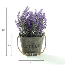 Load image into Gallery viewer, K-Cliffs Vintage Bouquet of Artificial Lavender Flowers  Potted in a Rustic Gray Wooden Planter Pot