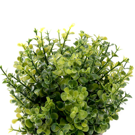 Mini Faux Topiary Plant - 9" Artificial Green Grass in Gray Pot for Indoor/Outdoor Home Décor