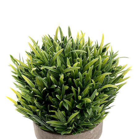Mini Realistic Faux Green Grass Plant in Gray Pot - Tabletop Arrangement for Home & Office Décor