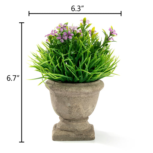 K-Cliffs Mini Lifelike Artificial Plant Fake Green Grass and Purple Flowers Arrangement in a Paper Pulp Pot