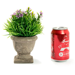 K-Cliffs Mini Lifelike Artificial Plant Fake Green Grass and Purple Flowers Arrangement in a Paper Pulp Pot