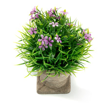 Load image into Gallery viewer, K-Cliffs Mini Lifelike Artificial Plant Fake Green Grass and Purple Flowers Arrangement in a Paper Pulp Pot