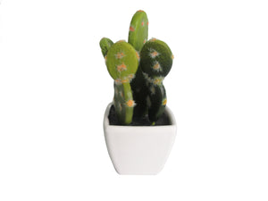 K-Cliffs Artificial Mini Succulent 3" to 5" Green Cactus Plants in White Ceramic Cube Shape Pot 4pcs Set