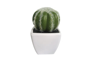 K-Cliffs Artificial Mini Succulent 3" to 5" Green Cactus Plants in White Ceramic Cube Shape Pot 4pcs Set