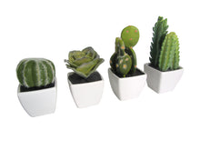 Load image into Gallery viewer, K-Cliffs Artificial Mini Succulent 3&quot; to 5&quot; Green Cactus Plants in White Ceramic Cube Shape Pot 4pcs Set