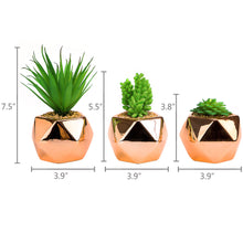 Load image into Gallery viewer, Set of 3 Small Artificial Succulent Plant in Rose Gold Geometric Pots