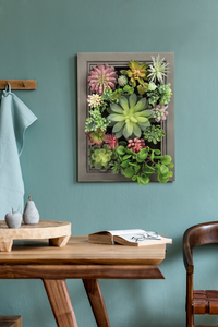 K-Cliffs Hanging Wall Artificial Plants 3D Artificial Succulent Plants Wall Hanging Plants with Rectangle Wooden Frame