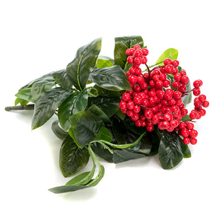 K-Cliffs Artificial Red Berries 3pcs Unpotted  Shrubs Fake Berry & Green Leaves Bouquets