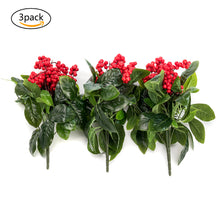 Load image into Gallery viewer, K-Cliffs Artificial Red Berries 3pcs Unpotted  Shrubs Fake Berry &amp; Green Leaves Bouquets