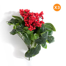 Load image into Gallery viewer, K-Cliffs Artificial Red Berries 3pcs Unpotted  Shrubs Fake Berry &amp; Green Leaves Bouquets
