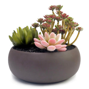 K-Cliffs Unglazed 6.7" Round Ceramic Planter Pot, Succulent Cactus Holder with Matte Brown Finish