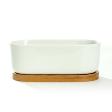 Load image into Gallery viewer, K-Cliffs 6.8&quot; Ceramic Modern White Oval Succulent Planter with Bamboo Saucer