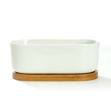 Load image into Gallery viewer, White Oval 6.8&quot; Ceramic Succulent Planter Pot with Bamboo Saucer