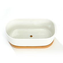Load image into Gallery viewer, K-Cliffs 6.8&quot; Ceramic Modern White Oval Succulent Planter with Bamboo Saucer