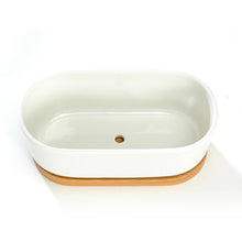 Load image into Gallery viewer, White Oval 6.8&quot; Ceramic Succulent Planter Pot with Bamboo Saucer