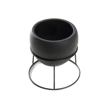 Load image into Gallery viewer, 5.6 inch Minimalistic Black Round Cement Planter Pot with a Decorative Black Metal Rack Plant Stand Holder