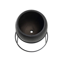 Load image into Gallery viewer, 5.6 inch Minimalistic Black Round Cement Planter Pot with a Decorative Black Metal Rack Plant Stand Holder