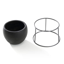 Load image into Gallery viewer, 5.6 inch Minimalistic Black Round Cement Planter Pot with a Decorative Black Metal Rack Plant Stand Holder