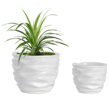 Load image into Gallery viewer, K-Cliffs &quot;White Ceramic Flower Pots, Modern Design Waving Curve Texture Tabletop Succulent Planter, Set of 2