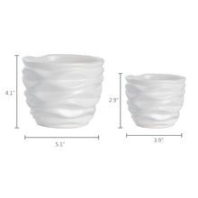 Load image into Gallery viewer, K-Cliffs &quot;White Ceramic Flower Pots, Modern Design Waving Curve Texture Tabletop Succulent Planter, Set of 2
