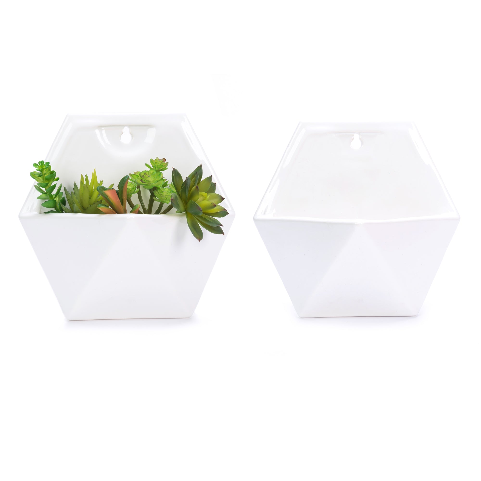 white geometric hanging planter Set of 2 White Geometric Wall Hanging Planter Vase Triangular Patio Ceiling  Pot for Succulents Flower Bonsai Plant Décor for Modern Home Restaurant