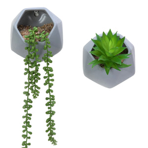 K-cliffs 2pcs Hexagonal Shape Mini Planter Pot Ceramic Wall Hanging Pots in color Grey