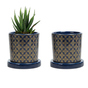 K-Cliffs Set of 2 Blue Moroccan Pattern Round Ceramic Planters for Succulents