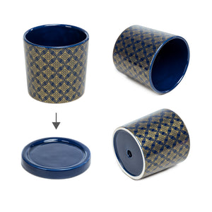 K-Cliffs Set of 2 Blue Moroccan Pattern Round Ceramic Planters for Succulents