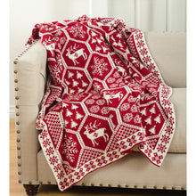 Load image into Gallery viewer, K-Cliffs - Christmas Fair Isle Knitted Throw Blanket 50 x 60 Inch - Red Throw for Holiday
