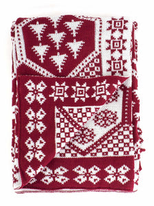 K-Cliffs - Christmas Fair Isle Knitted Throw Blanket 50 x 60 Inch - Red Throw for Holiday
