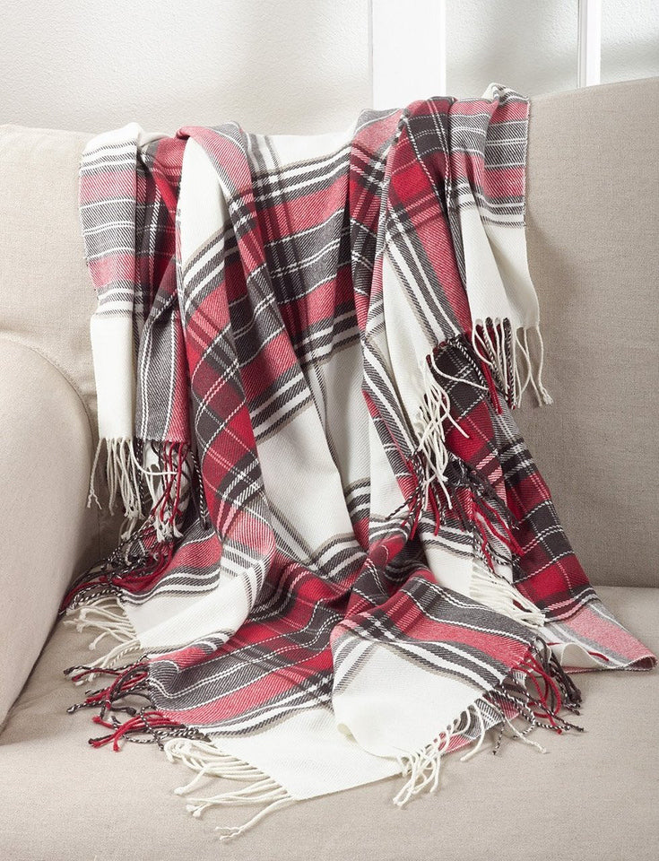 Classic Red Plaid Pattern Tassel Trim Throw Blanket 50 x 60 Inch