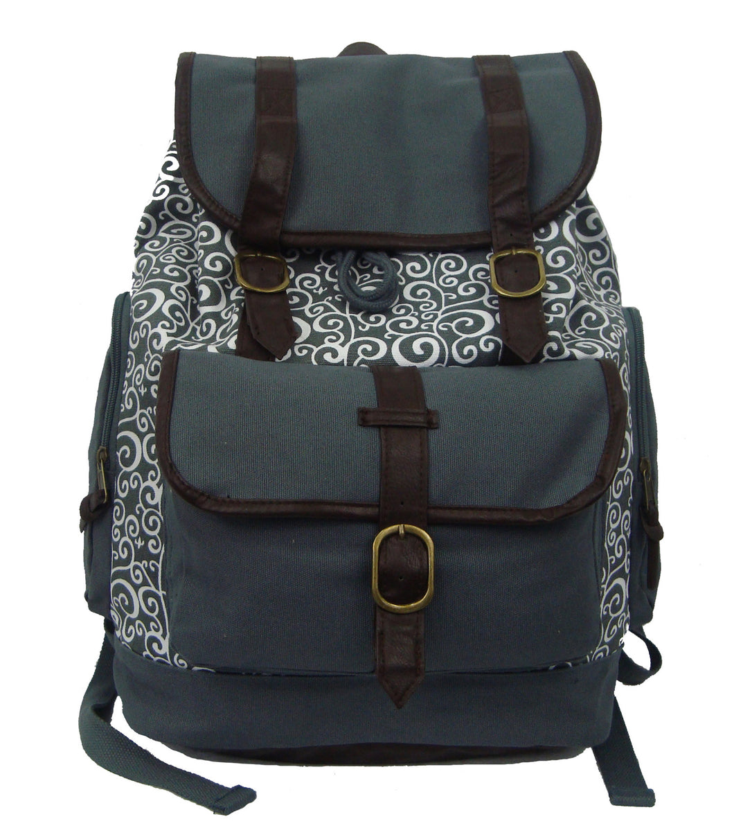 K-Cliffs Printed Cotton Laptop Backpack Canvas Student Bookbag Travel Tablet Daypack with Swirl Pattern Fits 15