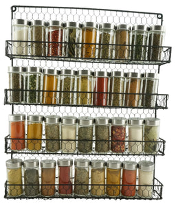K-Cliffs 4 Tier Rustic Metal Chicken Wire Spice Rack, Wall Mounted