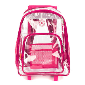 K-Cliffs Rolling Clear Backpack Heavy Duty See Through Daypack School Bookbag with Wheels